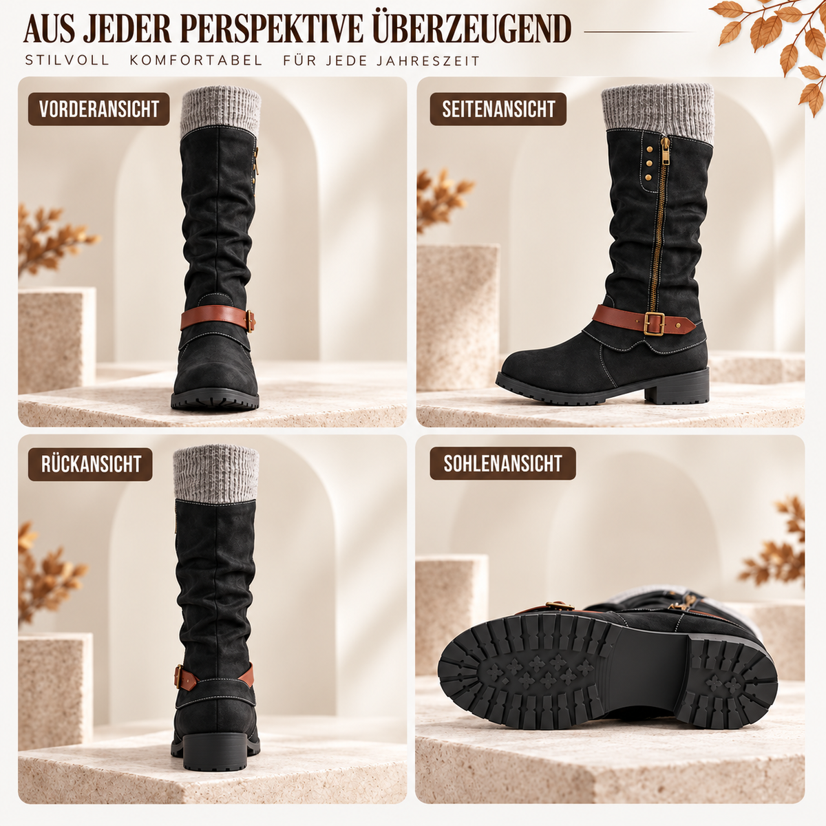 đ„ LETZTER TAG â 80 % RABATT - Damen Winterstiefel mit orthopĂ€discher UnterstĂŒtzung, Strickkragen & warmer WollfĂŒtterung