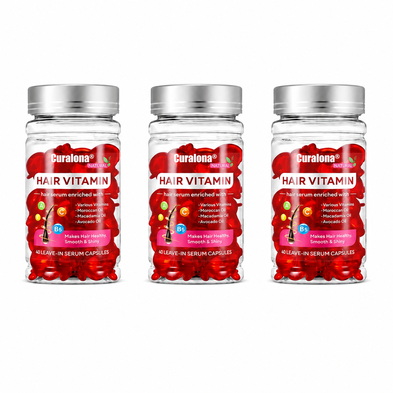 Curalona® Hair Vitamin Capsules Infused with Violet Vitamins & Argan Oil for Color-Treated & Permed Hair Smooths Frizz Restores Silkiness & Shine 40 Capsules
