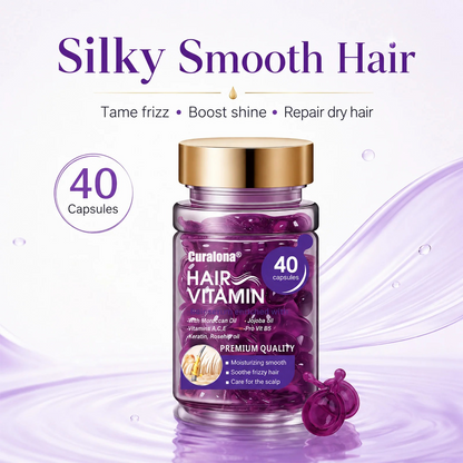 Curalona® Hair Vitamin Capsules Infused with Violet Vitamins & Argan Oil for Color-Treated & Permed Hair Smooths Frizz Restores Silkiness & Shine 40 Capsules