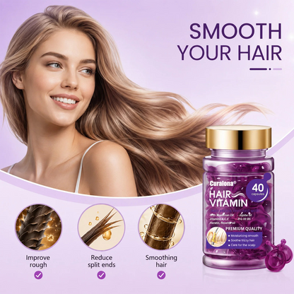 Curalona® Hair Vitamin Capsules Infused with Violet Vitamins & Argan Oil for Color-Treated & Permed Hair Smooths Frizz Restores Silkiness & Shine 40 Capsules