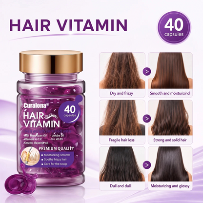 Curalona® Hair Vitamin Capsules Infused with Violet Vitamins & Argan Oil for Color-Treated & Permed Hair Smooths Frizz Restores Silkiness & Shine 40 Capsules