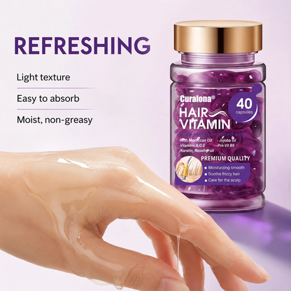 Curalona® Hair Vitamin Capsules Infused with Violet Vitamins & Argan Oil for Color-Treated & Permed Hair Smooths Frizz Restores Silkiness & Shine 40 Capsules