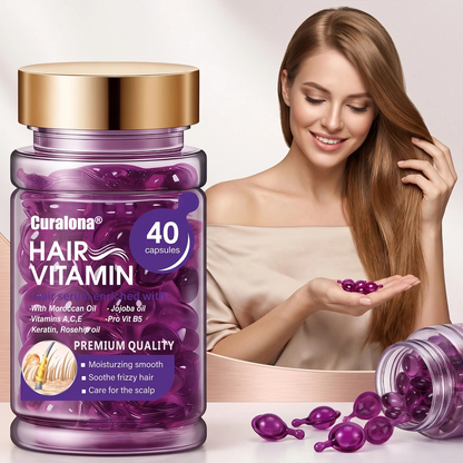 Curalona® Hair Vitamin Capsules Infused with Violet Vitamins & Argan Oil for Color-Treated & Permed Hair Smooths Frizz Restores Silkiness & Shine 40 Capsules