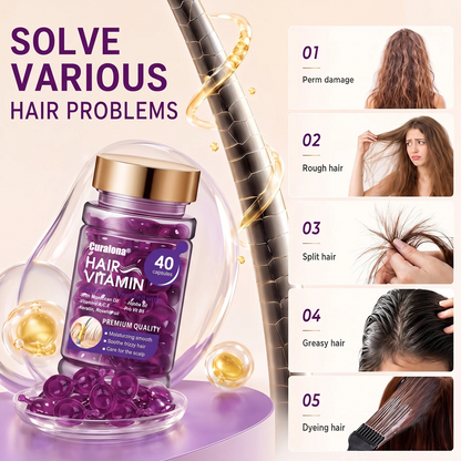 Curalona® Hair Vitamin Capsules Infused with Violet Vitamins & Argan Oil for Color-Treated & Permed Hair Smooths Frizz Restores Silkiness & Shine 40 Capsules