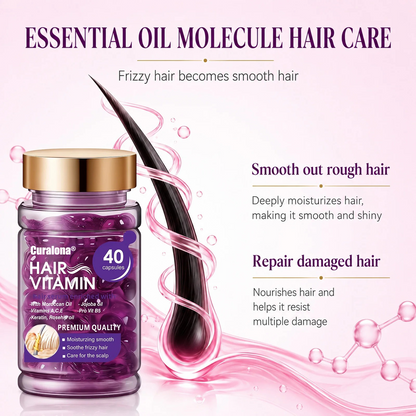 Curalona® Hair Vitamin Capsules Infused with Violet Vitamins & Argan Oil for Color-Treated & Permed Hair Smooths Frizz Restores Silkiness & Shine 40 Capsules