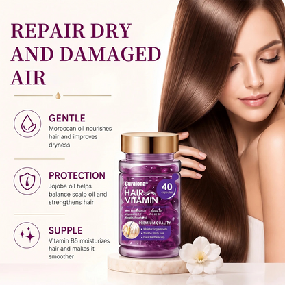 Curalona® Hair Vitamin Capsules Infused with Violet Vitamins & Argan Oil for Color-Treated & Permed Hair Smooths Frizz Restores Silkiness & Shine 40 Capsules