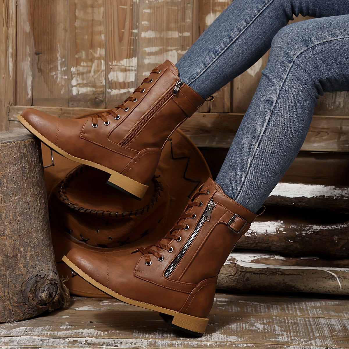 🔥 Letzter Tag: 80 % Rabatt – Damen-Lederstiefel mit Reißverschluss, weiter Passform und gepolsterter Sohle, schmerzlindernd, im Reitstiefelstil