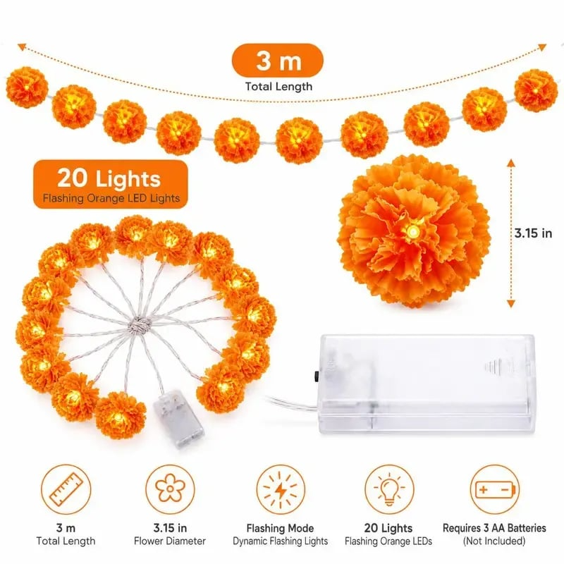 🔥Last Day 50% OFF -🏵️💀 Mexican Marigold Flower String Lights | 💕Death is not the end of life, forgetting is