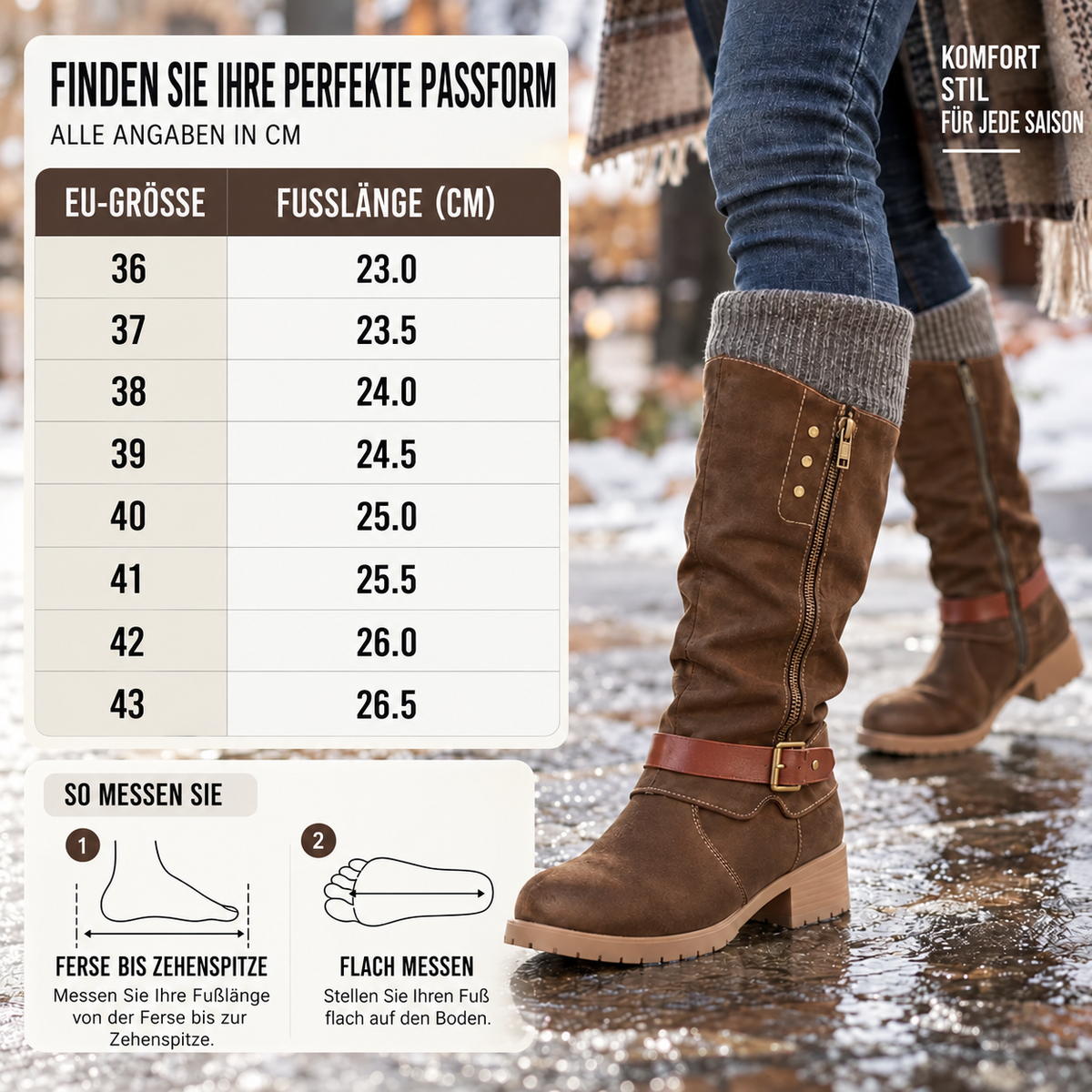 🔥 LETZTER TAG – 80 % RABATT - Damen Winterstiefel mit orthopädischer Unterstützung, Strickkragen & warmer Wollfütterung