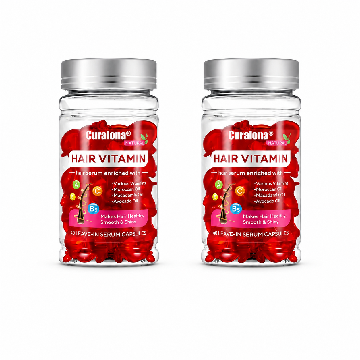 Curalona® Hair Vitamin Capsules Infused with Violet Vitamins & Argan Oil for Color-Treated & Permed Hair Smooths Frizz Restores Silkiness & Shine 40 Capsules