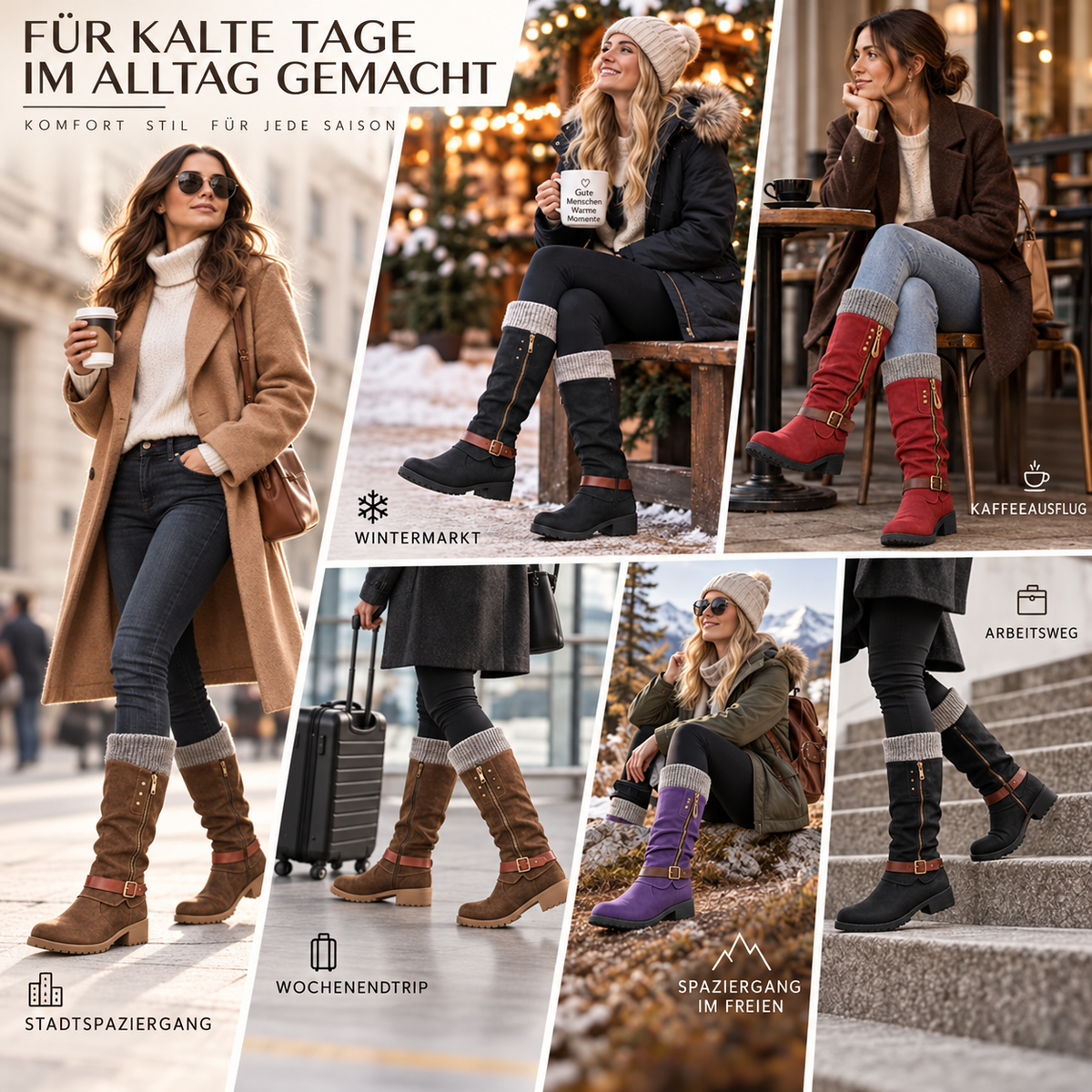 🔥 LETZTER TAG – 80 % RABATT - Damen Winterstiefel mit orthopädischer Unterstützung, Strickkragen & warmer Wollfütterung