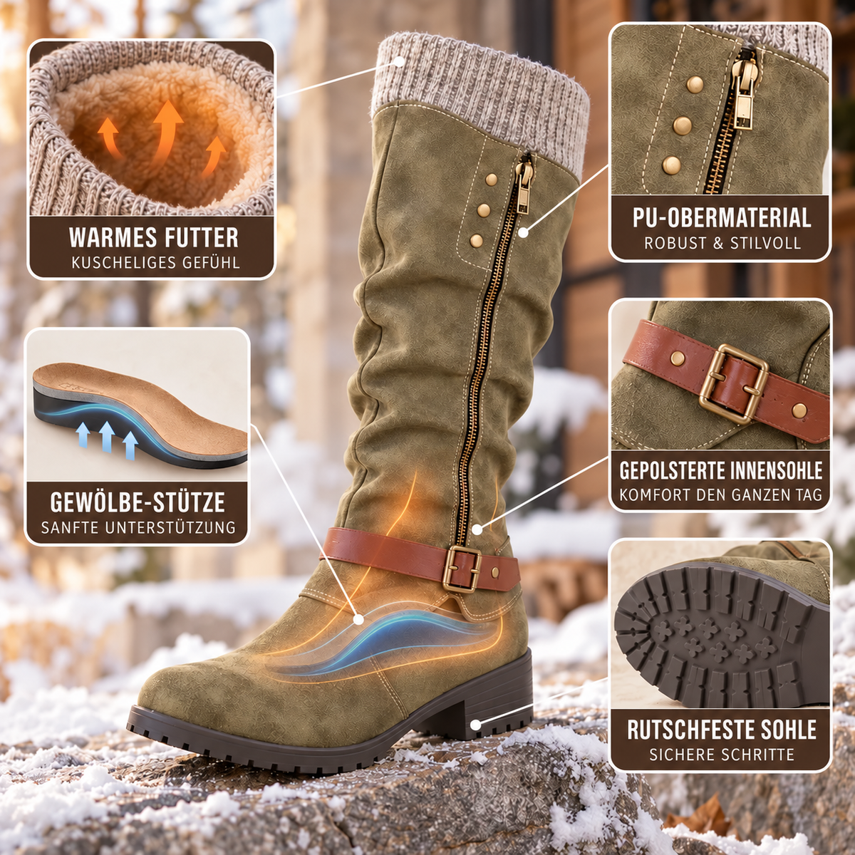 🔥 LETZTER TAG – 80 % RABATT - Damen Winterstiefel mit orthopädischer Unterstützung, Strickkragen & warmer Wollfütterung