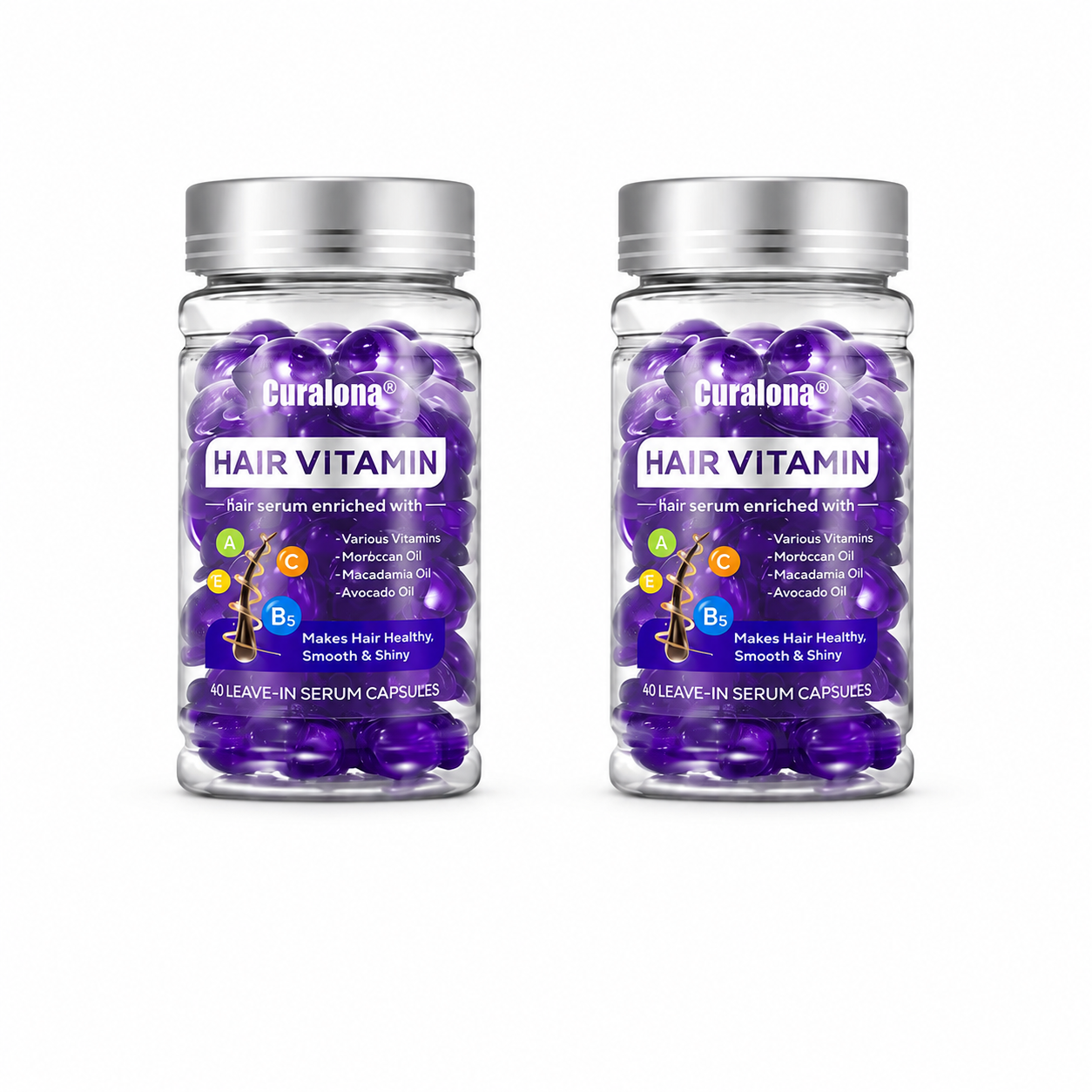 Curalona® Hair Vitamin Capsules Infused with Violet Vitamins & Argan Oil for Color-Treated & Permed Hair Smooths Frizz Restores Silkiness & Shine 40 Capsules