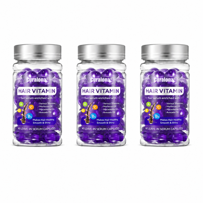 Curalona® Hair Vitamin Capsules Infused with Violet Vitamins & Argan Oil for Color-Treated & Permed Hair Smooths Frizz Restores Silkiness & Shine 40 Capsules