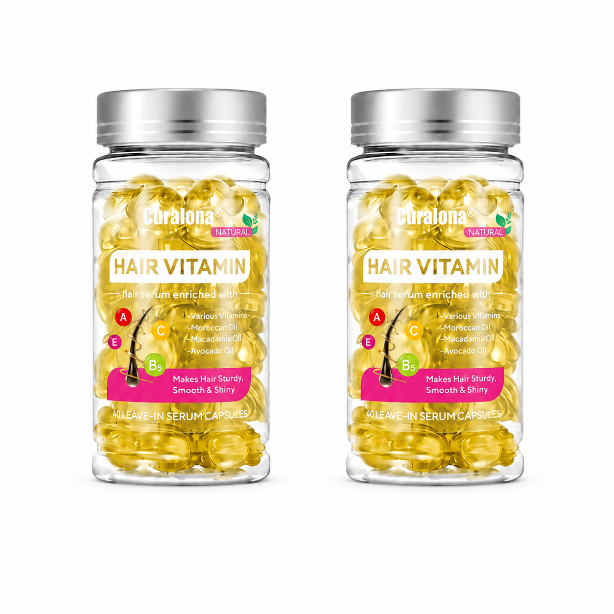 Curalona® Hair Vitamin Capsules Infused with Violet Vitamins & Argan Oil for Color-Treated & Permed Hair Smooths Frizz Restores Silkiness & Shine 40 Capsules