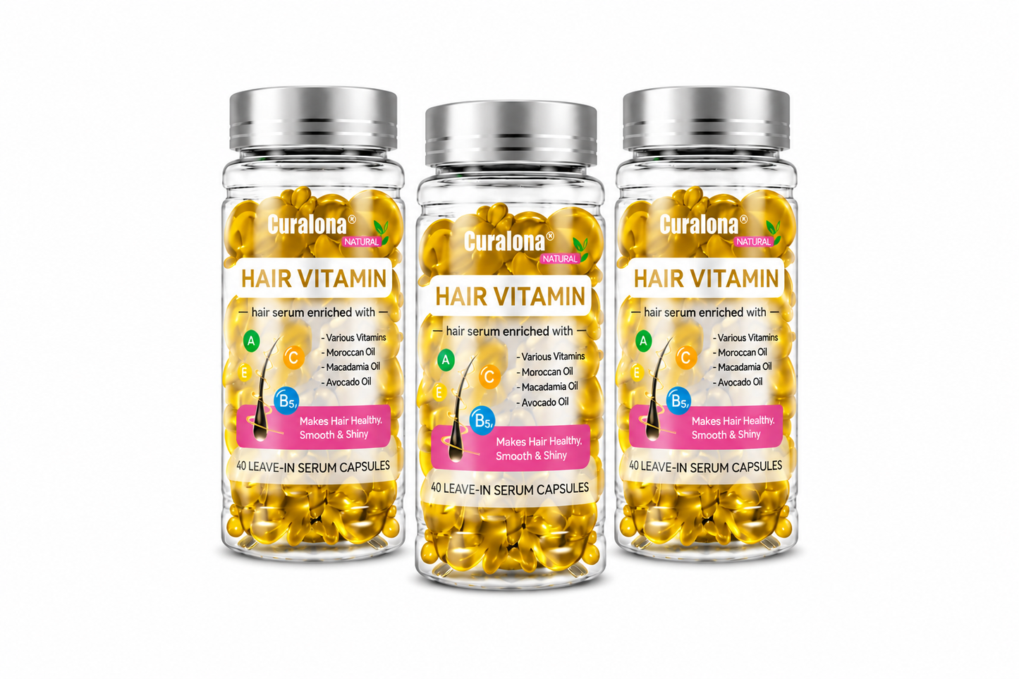 Curalona® Hair Vitamin Capsules Infused with Violet Vitamins & Argan Oil for Color-Treated & Permed Hair Smooths Frizz Restores Silkiness & Shine 40 Capsules