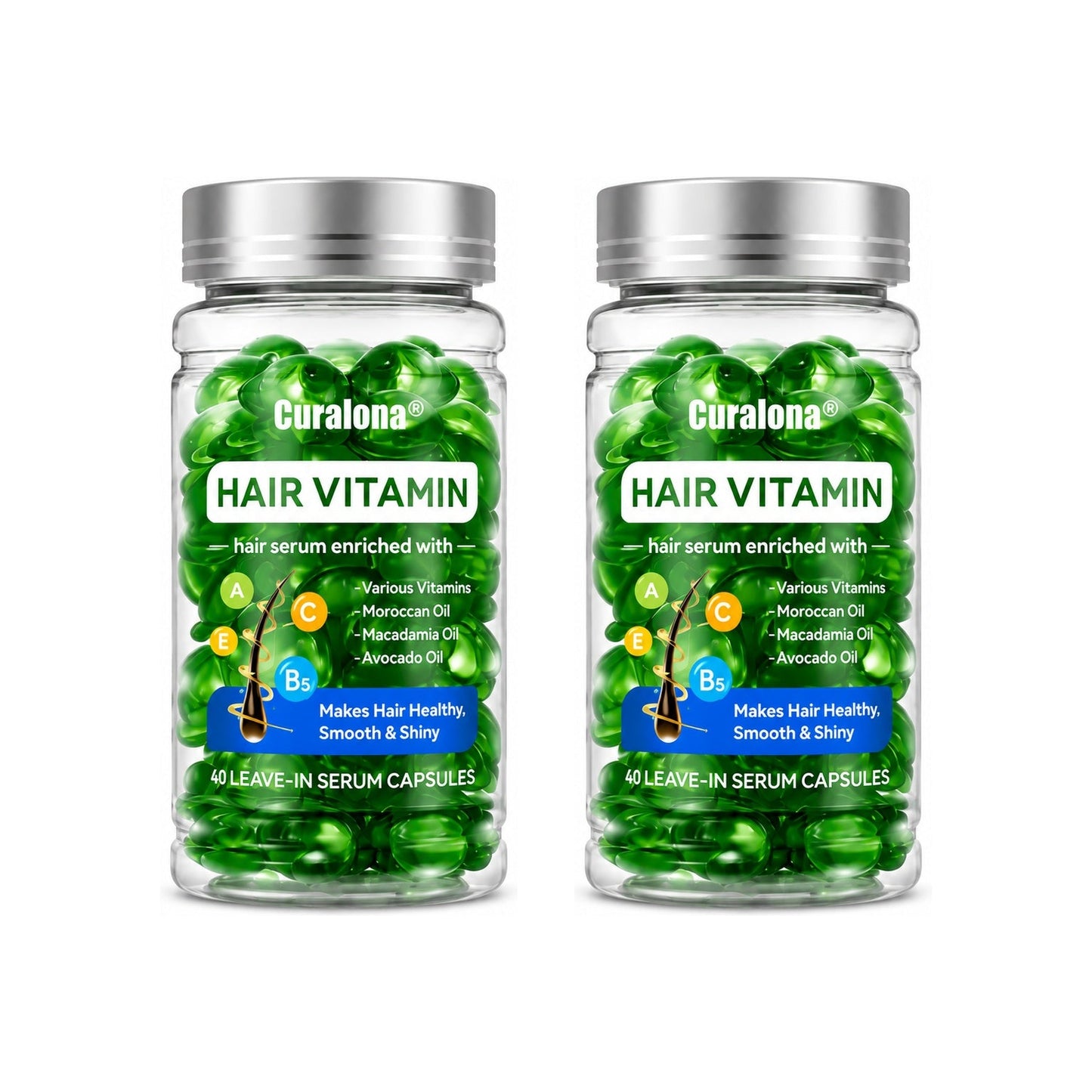 Curalona® Hair Vitamin Capsules Infused with Violet Vitamins & Argan Oil for Color-Treated & Permed Hair Smooths Frizz Restores Silkiness & Shine 40 Capsules