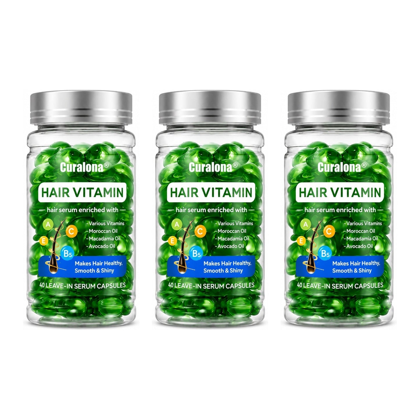 Curalona® Hair Vitamin Capsules Infused with Violet Vitamins & Argan Oil for Color-Treated & Permed Hair Smooths Frizz Restores Silkiness & Shine 40 Capsules