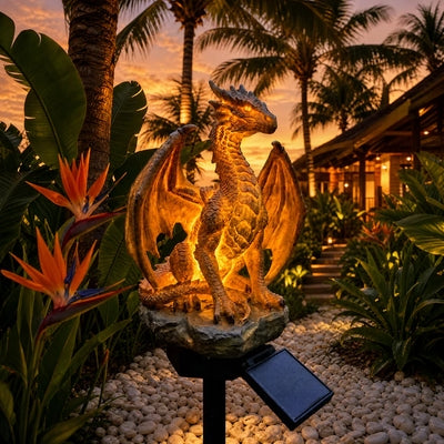 💥DERNIER JOUR : -50 % 🐉✨ Statue de jardin Dragon solaire lumineuse – Décoration d'extérieur fantastique « Golden Ember »