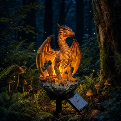 💥DERNIER JOUR : -50 % 🐉✨ Statue de jardin Dragon solaire lumineuse – Décoration d'extérieur fantastique « Golden Ember »