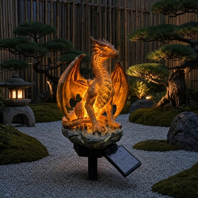💥DERNIER JOUR : -50 % 🐉✨ Statue de jardin Dragon solaire lumineuse – Décoration d'extérieur fantastique « Golden Ember »