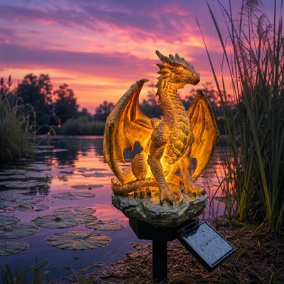 💥DERNIER JOUR : -50 % 🐉✨ Statue de jardin Dragon solaire lumineuse – Décoration d'extérieur fantastique « Golden Ember »